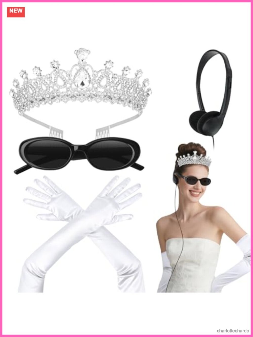 Princess Costume Accessory Set: Metal Crown, Satin Gloves & Sunglasses